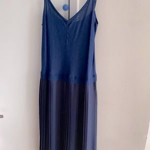 Blue bi-fabric midi dress form Les Petites